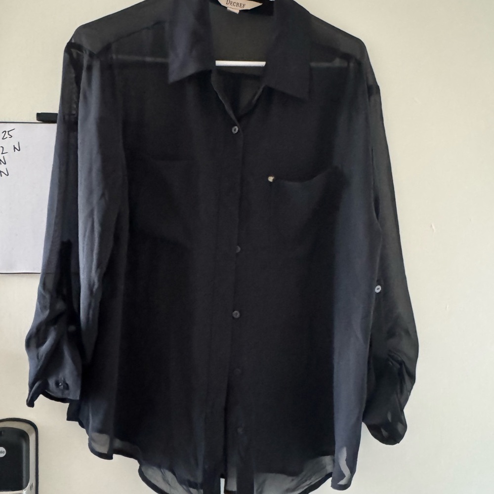 Sheer Black Button-Up Blouse